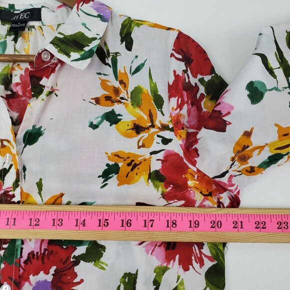 AVEC Womens Button Up Floral Eyelet Blouse Top Size L Multicolor 3/4 Sleeve - Picture 13 of 14